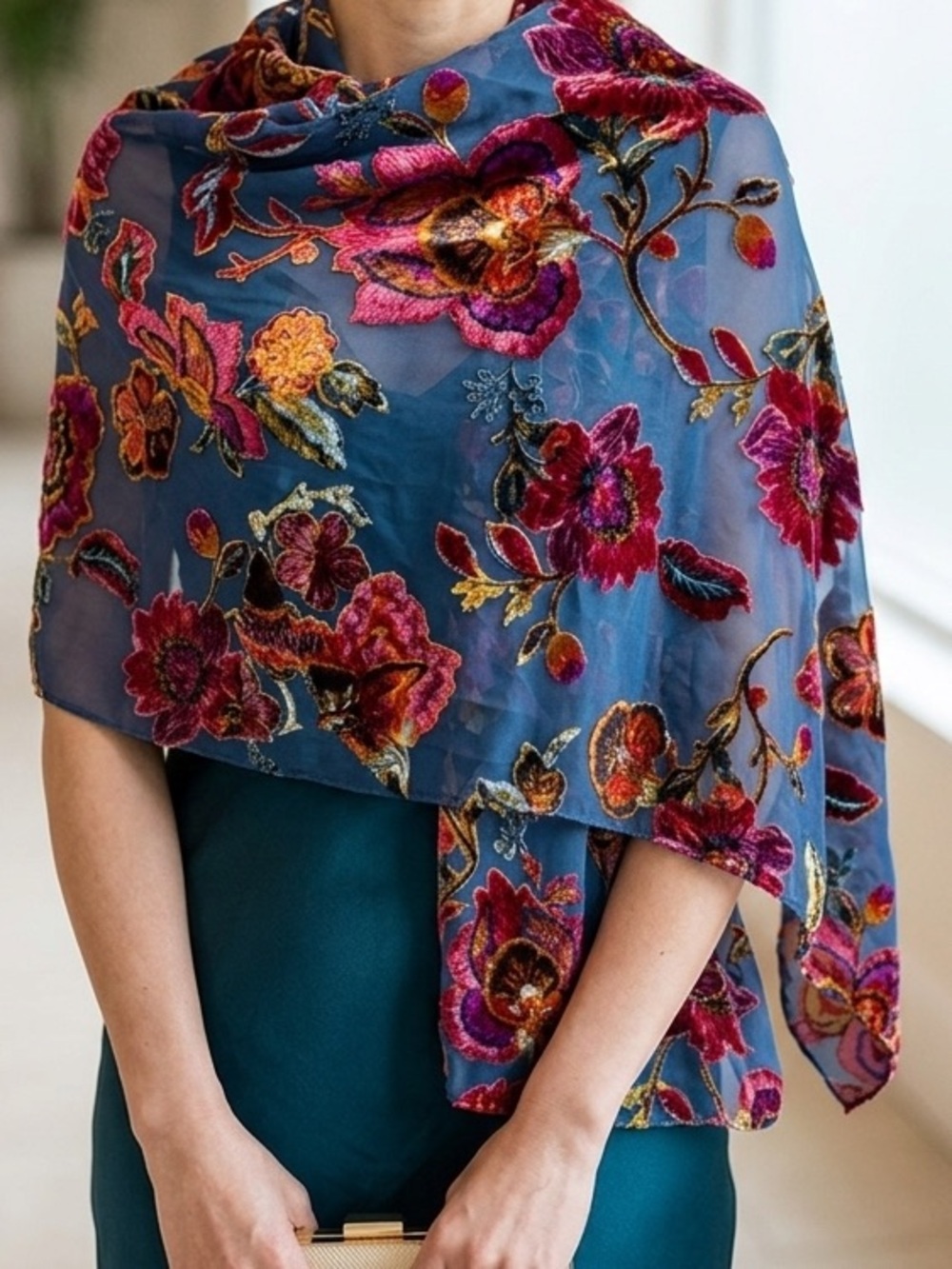 Burnout Velvet Floral Asymmetric Wrap Ruana Whimsygoth Boho Romantic